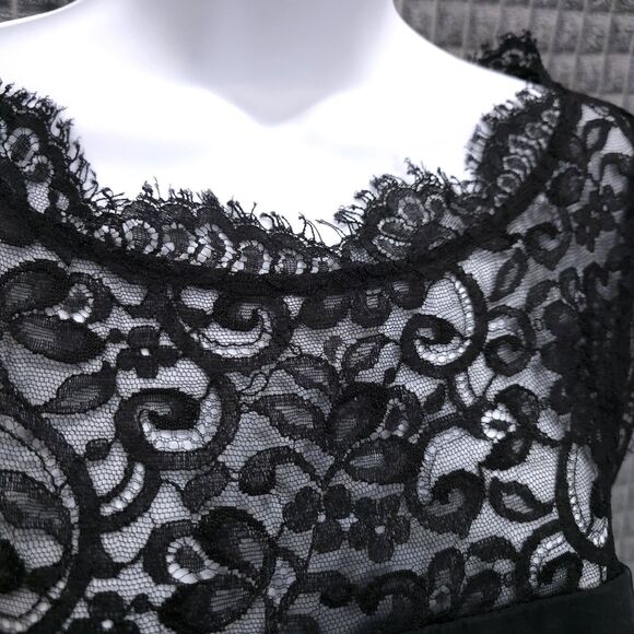 VTG Lace Silk Black Dress Sz4 28W Y2K 90s Knee Cocktail LBD Low Back Witchy Goth - Picture 6 of 15